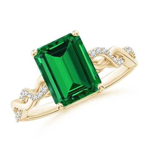 Certified 10 Carat Emerald Cut Lab Grown Green Emerald Engagement Ring 14KT Solid Yellow Gold: Certified 10 Carat Emerald Cut Lab Grown Green Emerald Engagement Ring 14KT Solid Yellow Gold -Ring Size US 7.5 Side stone 0.40 Ct Lab Grown Diamonds Round VS1 E Color