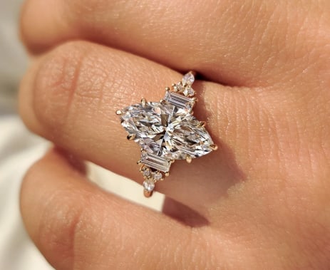 Certified 3.5 Carat Marquise Cut D VVS1 Lab Grown Diamond Engagement Ring 14KT Solid Rose Gold: Certified 3.5 Carat Marquise Cut D VVS1 Lab Grown Diamond Engagement Ring 14KT Solid Rose Gold - Ring Size US 6.5 Side stone 0.50 Ct Lab Grown Diamonds Fancy Cut