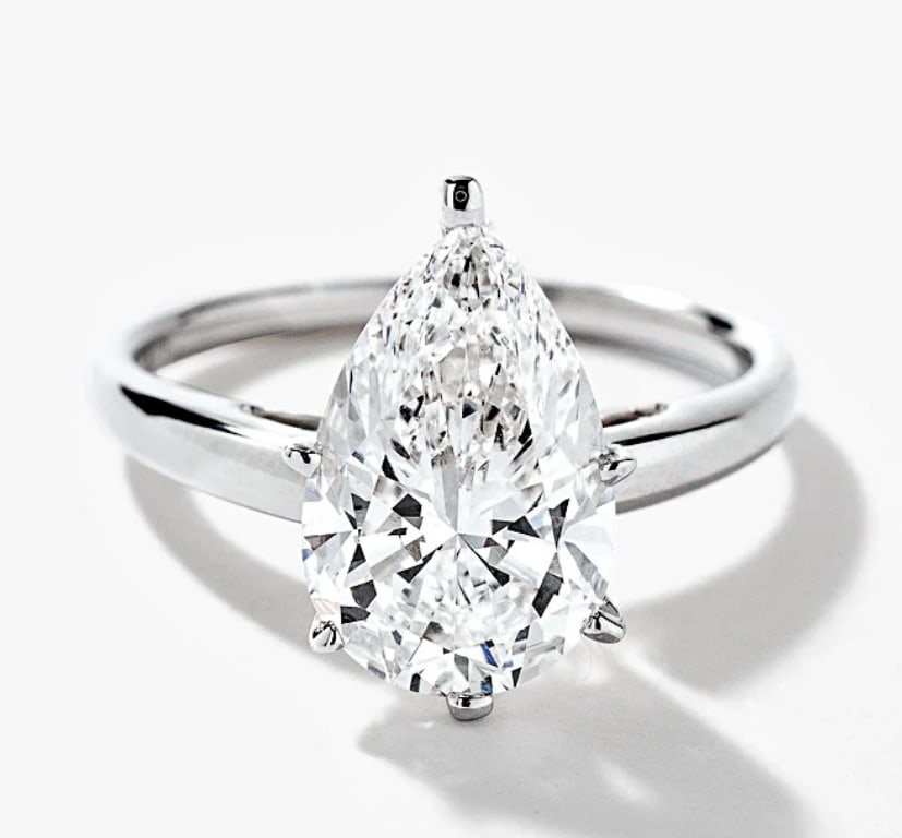 Certified 3.5 Carat Pear Cut D VVS1 Lab Grown Diamond Engagement Ring 14KT Solid White Gold: Certified 3.5 Carat Pear Cut D VVS1 Lab Grown Diamond Engagement Ring 14KT Solid White Gold - Ring Size US 6