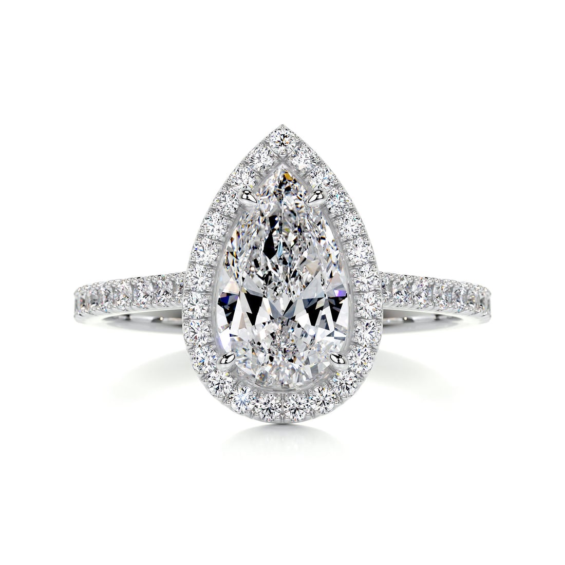 Certified 2.5 Carat Pear Cut D VVS1 Lab Grown Diamond Engagement Ring 14KT Solid White Gold: Certified 2.5 Carat Pear Cut D VVS1 Lab Grown Diamond Engagement Ring 14KT Solid White Gold - Ring Size US 6 Side stone 0.60 Ct Lab Grown Diamonds Round Cut