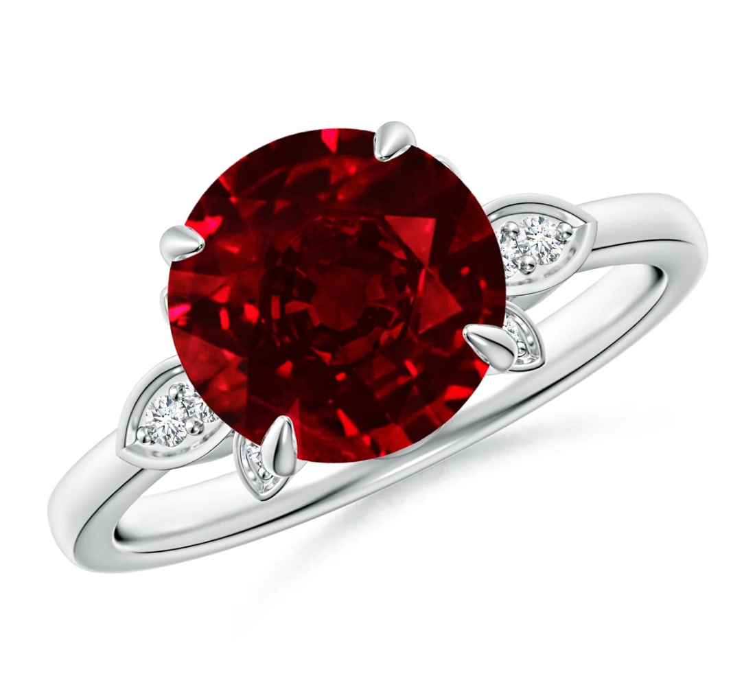 Certified 4 Round Cut Lab Grown Ruby Engagement Ring 14KT Solid White Gold: Certified 4 Round Cut Lab Grown Ruby Engagement Ring 14KT Solid White Gold - Ring Szie 7 - Side stone 0.40 Ct Lab Grown Diamonds D vs1 - Round Cut