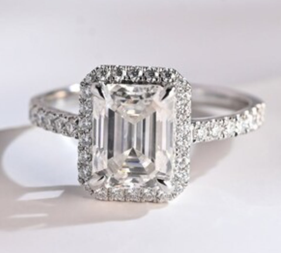 Certified 3 Ct Emerald Cut Lab Grown Diamond D VVS1 Engagement Ring 14KT Solid White Gold: Certified 3 Ct Emerald Cut Lab Grown Diamond D VVS1 Engagement Ring 14KT Solid White Gold - Ring Szie 6 - Side stone 0.60 Ct Lab Grown Diamonds D vs1 - Fancy Cut