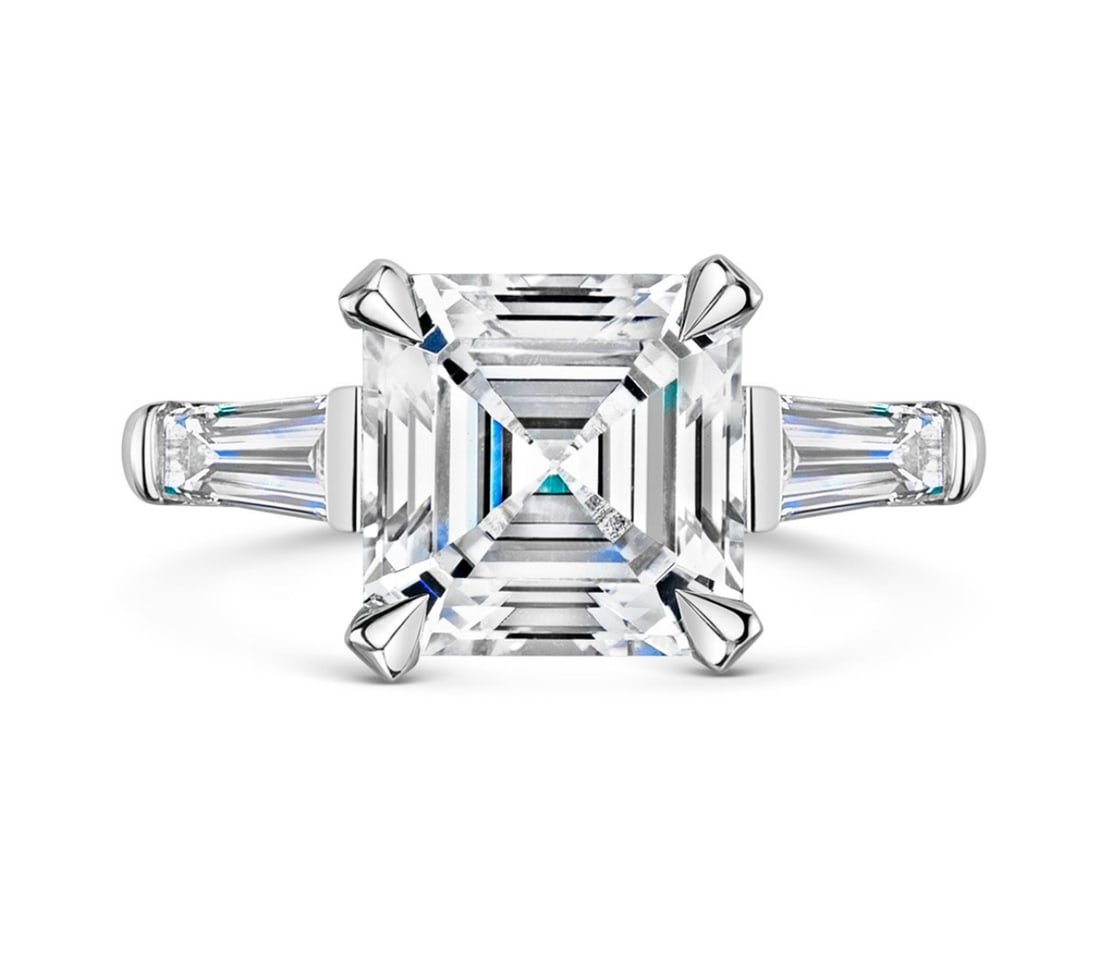 Certified 2.50 Ct Asscher Cut Lab Grown Diamond D VVS1 Engagement Ring 14KT Solid White Gold: Certified 2.50 Ct Asscher Cut Lab Grown Diamond D VVS1 Engagement Ring 14KT Solid White Gold - Ring Szie 7 - Side stone 0.40 Ct Lab Grown Diamonds D vs1 - Fancy Cut