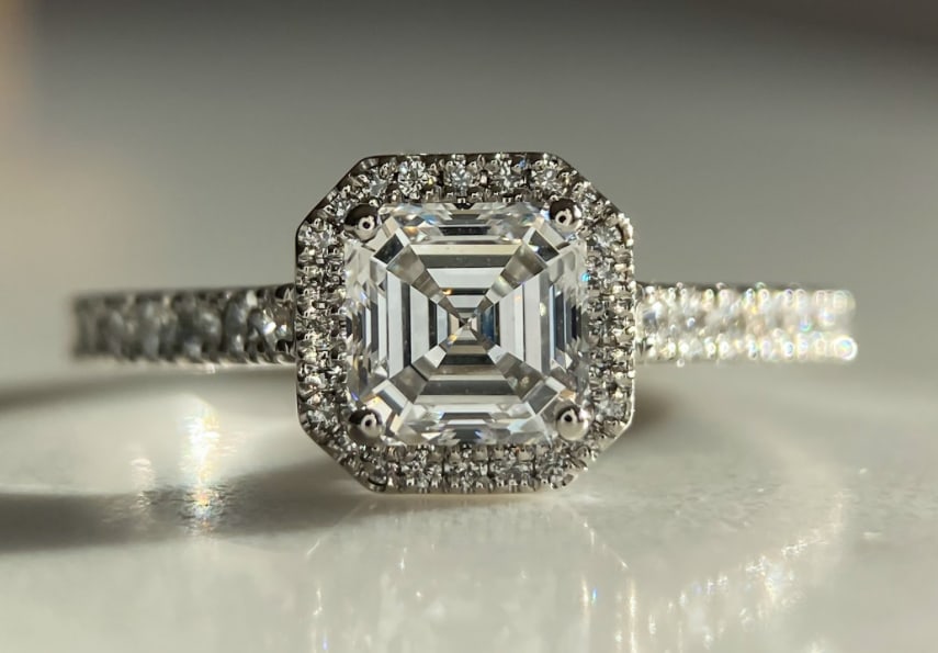 Certified 2.5 Ct Asscher Cut Lab Grown Diamond D VVS1 Engagement Ring 14KT Solid White Gold: Certified 2.5 Ct Asscher Cut Lab Grown Diamond D VVS1 Engagement Ring 14KT Solid White Gold - Ring Size US 6 - Side stone 0.30 Ct Lab Grown Diamonds D vs1 - Round Cut