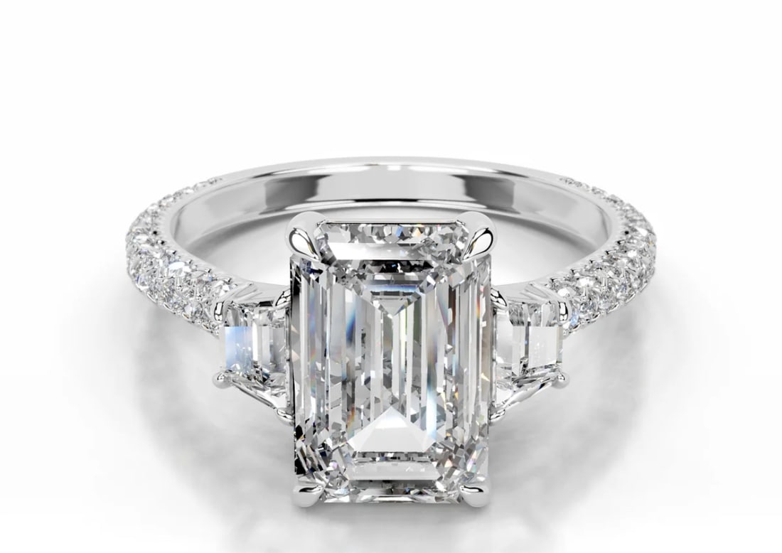 Certified 3.5 Ct Emerald Cut Lab Grown Diamond D VVS1 Engagement Ring 14KT Solid White Gold: Certified 3.5 Ct Emerald Cut Lab Grown Diamond D VVS1 Engagement Ring 14KT Solid White Gold - Ring Szie 6 - Side stone 0.60 Ct Lab Grown Diamonds D vs1 - Fancy Cut