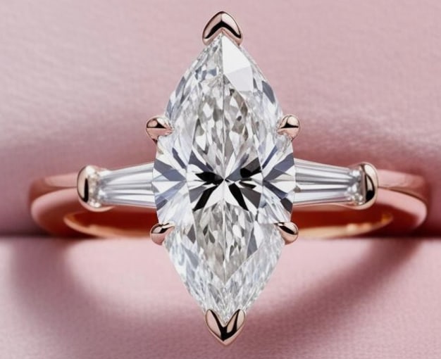 Certified 2 Ct -Marquise Cut Lab Grown Diamond D VVS1 Engagement Ring 14KT Solid Rose Gold: Certified 2 Ct -Marquise Cut Lab Grown Diamond D VVS1 Engagement Ring 14KT Solid Rose Gold -Ring Size US 7 - Side stone 0.60 Ct Lab Grown Diamonds D vs1 - Fancy Cut