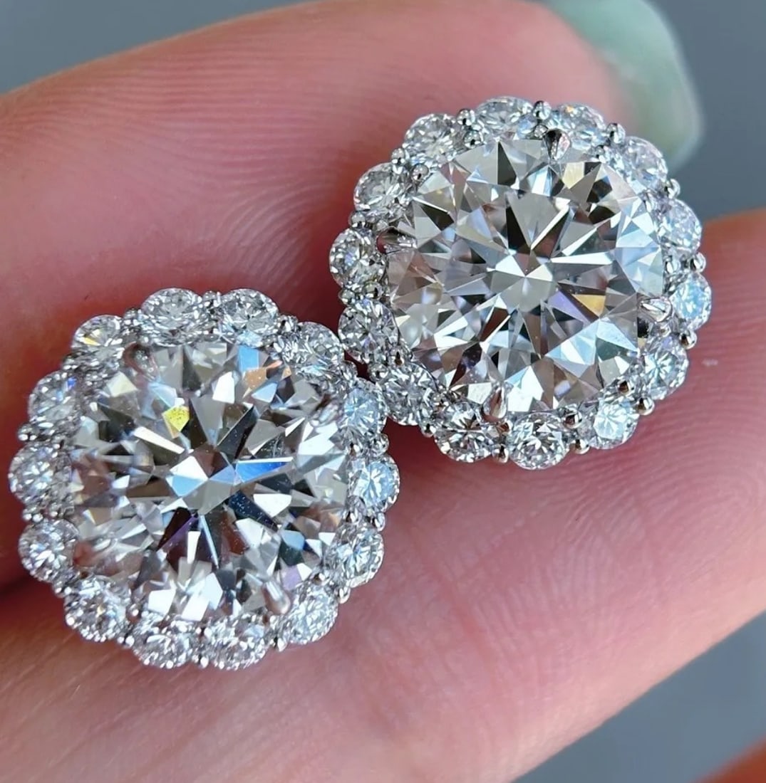 Certified 8 Ct -Round Cut Lab Grown Diamond D VVS1 Earrings 14KT Solid White Gold: Certified 8 Ct -Round Cut Lab Grown Diamond D VVS1 Earrings 14KT Solid White Gold - Side stone 0.60 Ct Lab Grown Diamonds D vs1 - Round Cut