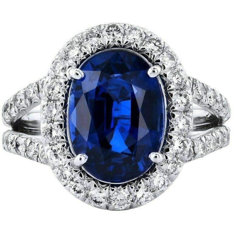 Certified 9 Ct - Oval Cut Lab Grown Blue Sapphire & Lab Grown Diamond D VVS1 Engagement Ring 14KT: Certified 9 Ct - Oval Cut Lab Grown Blue Sapphire & Lab Grown Diamond D VVS1 Engagement Ring 14KT Solid White Gold - Ring Sze 6.5- Side stone 0.65 Ct Lab Grown Diamonds D vs1 - Round Cut