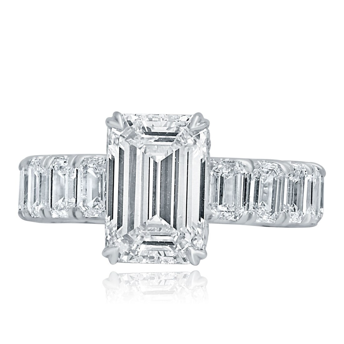 Certified 8.50 Carat Emerald Cut D VVS1 Lab Grown Diamond Ring 14KT Solid White Gold: Certified 8.50 Carat Emerald Cut D VVS1 Lab Grown Diamond Ring 14KT Solid White Gold - Side Stone is lab Grown Diamonds Emerald Cut VS1 E Color - 3 Carat - Totel Carat 11.5 ct - Ring Size US 8
