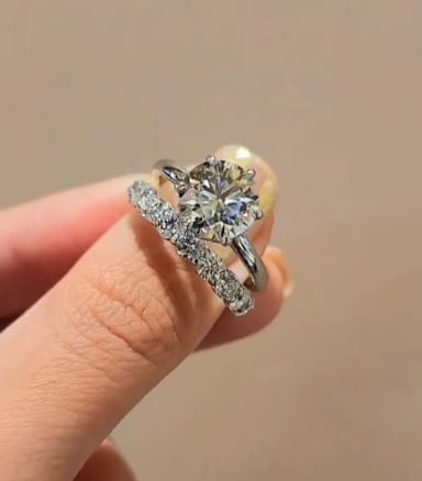 14k Gold Engagement Wedding Bridal Ring Set 2ct Round D VVS1 Lab Grown Diamond Ring Set With: 14k Gold Engagement Wedding Bridal Ring Set 2ct Round VVS1 D Color Lab Grown Diamond Ring Set With Eternity Band Hidden Halo Stacking Ring Set - Band Stone 0.90 Ct Lab Grown Diamonds VS1 E Color -