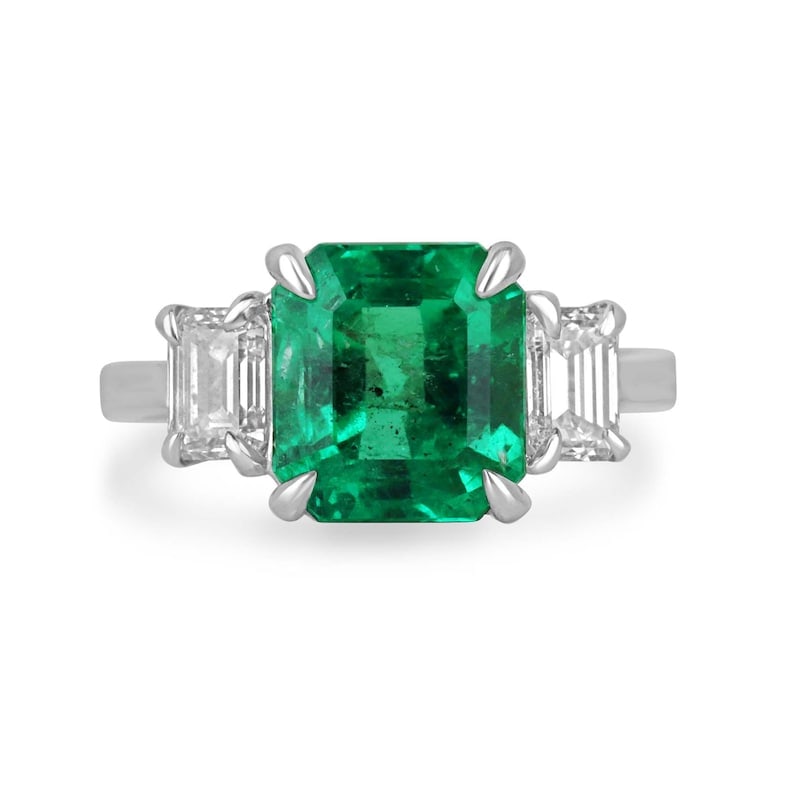 Certified 6.5 Ct - Asscher Cut Lab Grown Green Emearld & Lab Grown Diamond D VVS1 Engagement Ring: Certified 6.5 Ct - Asscher Cut Lab Grown Green Emearld & Lab Grown Diamond D VVS1 Engagement Ring 14KT Solid White Gold- Ring Size - 7 Side stone 0.60 Ct Lab Grown Diamonds D vs1 - Fancy Cut