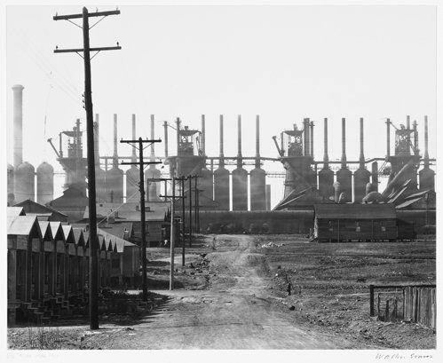 Walker Evans, 1936 Gelatin silver print: Walker Evans Steel Mill and Company Houses, Birmingham, Alabama, 1936 / printed 1971 Gelatin silver print; dated and numbered in pencil on mount Ed. 91/100; Ives Stillman portfolio 7 ½ x 9 ½ Walker
