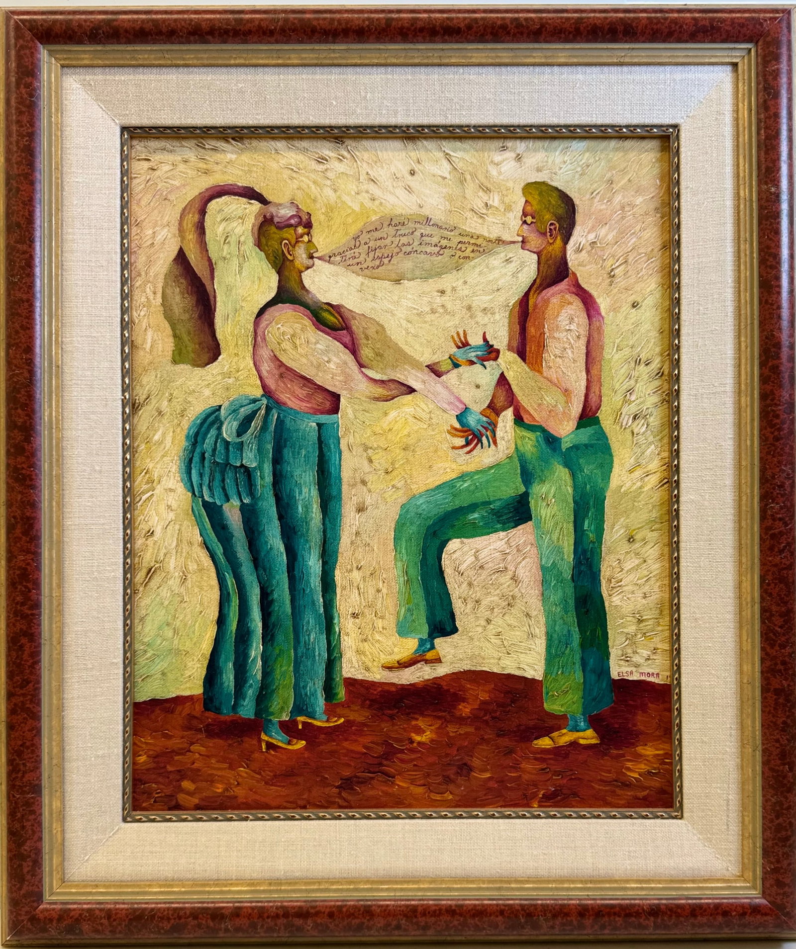 Elsa Mora, b. Cuba, "El Pacto", 1997: Mixed media on paper. 17.5 x 12.5 inches. This somber original work by Cuban artist Elsa Mora sits at the crossroads of myth, body, and existential meditation, encapsulating Elsa Mora’s practice of