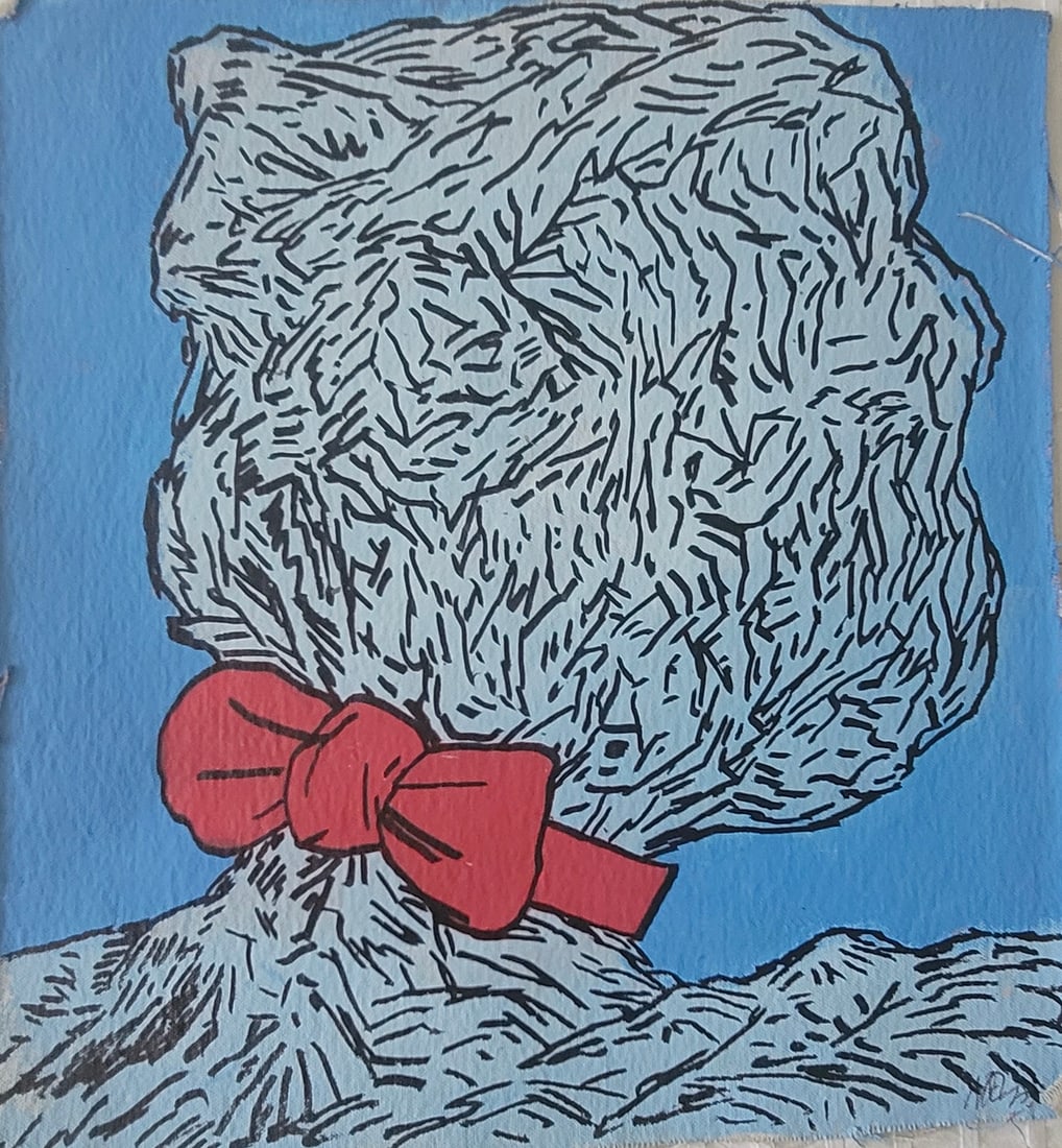 Noel Morera, b. Cuba, "Le Puse un lazo a una nube y se petrifico", 2023: Acrylic on canvas.14 x 14 inches, work is unframed. Morera Cruz is a contemporary Cuban-born (1962) artist whose work has garnered gallery attention and auction interest, particularly in the Miami