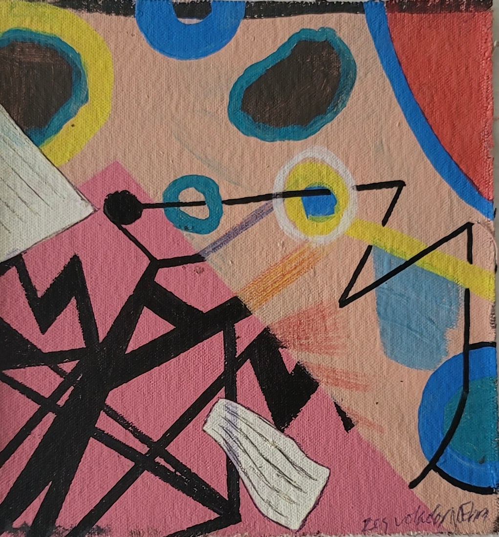 Noel Morera, b. Cuba, "Pez volador", 2023: Acrylic on canvas. 8 x 7.5 inches. Unframed. Morera Cruz is a contemporary Cuban-born artist (1962) whose work has garnered gallery attention and auction interest, particularly in the Miami art