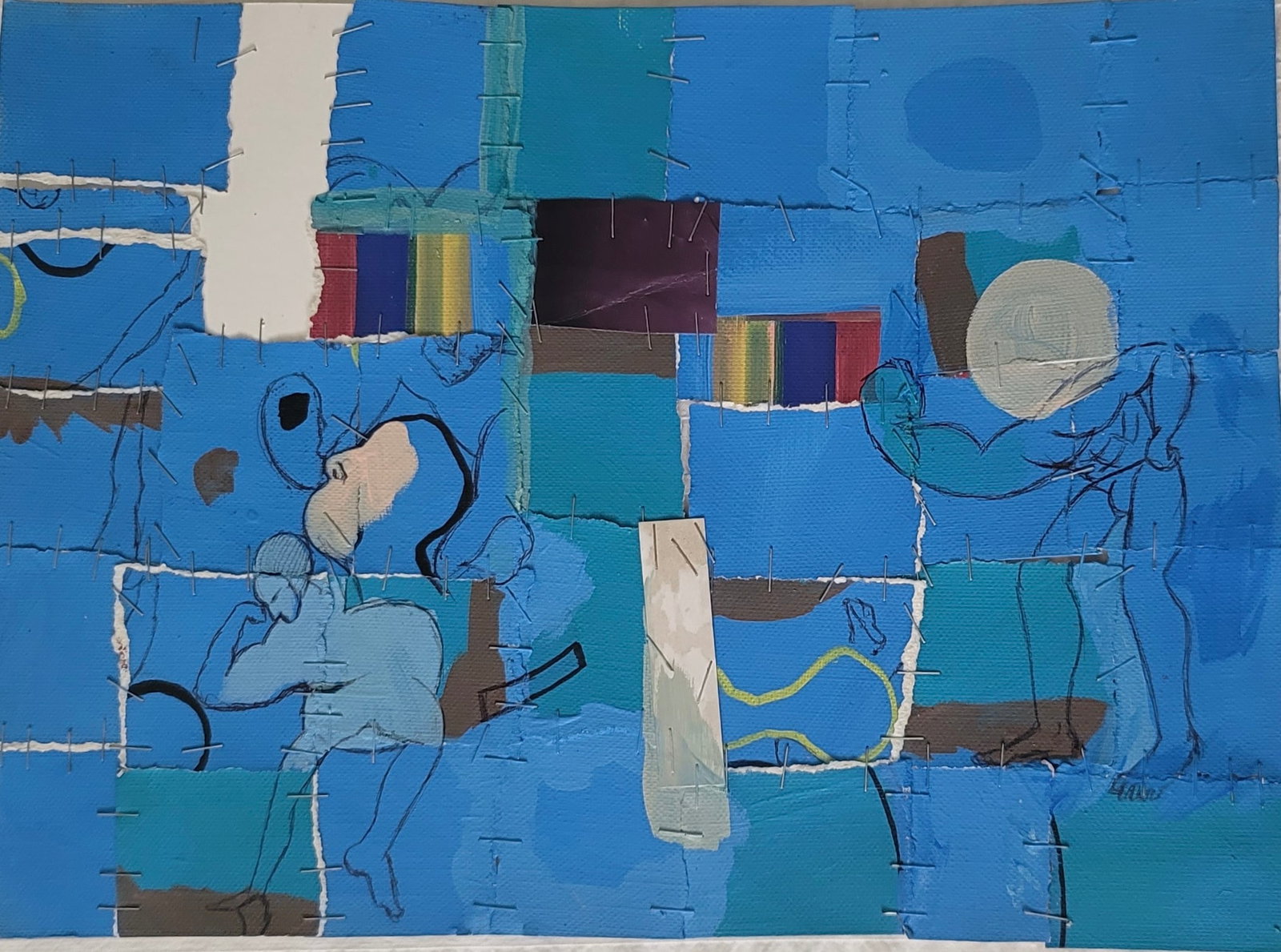 Noel Morera, b. Cuba, "Untitled 2", 2023: Acrylic on canvas collage. 10.5 x 15 inches, unframed. Noel Morera Cruz was born in Matanzas, Cuba in 1962. Morera Cruz is a contemporary Cuban-born artist whose work has garnered gallery attention an