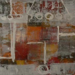 Gabriela Elias, b. Mexico, "Untitled series", 2011: Mixed media on canvas, 12 x 12 inches. stretched. This work has a richly layered abstract vocabulary in which geometry and texture converge. The composition is structured around intersecting white