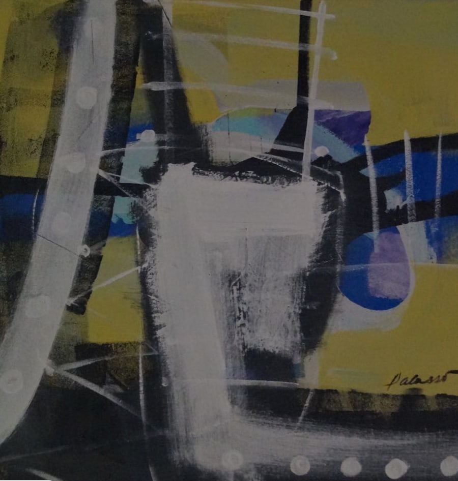 Pablo Palasso, b. Dominican Republic, "Untitled", 2014: Mixed media on canvas, 24 x 24 inches. Pablo Palasso, born in 1954 in Santo Domingo, Dominican Republic, is a self-taught, award-winning Dominican painter known for his dynamic, abstract compositions
