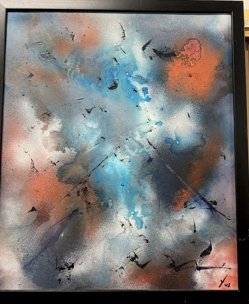 Miguel Angel Yus, b. Spain, "Bailando Armonia", 2012: Mixed media on canvas, 20X 23 in, stretched.Miguel Angel Yus creates paintings that transcend representation, inviting viewers into immersive landscapes of color, movement, and emotional atmosphere.