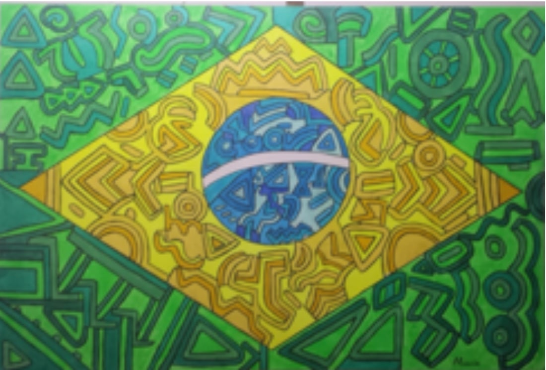 Marcia Gomes, b. Brazil, "Untitled 3", 2015: Fluorescent painting on canvas, 40 x 60 in. stretched. Brazilian artist Marcia Barreto Gomes is known for her contemporary collages and mixed-media installations that combine handmade papers with orga