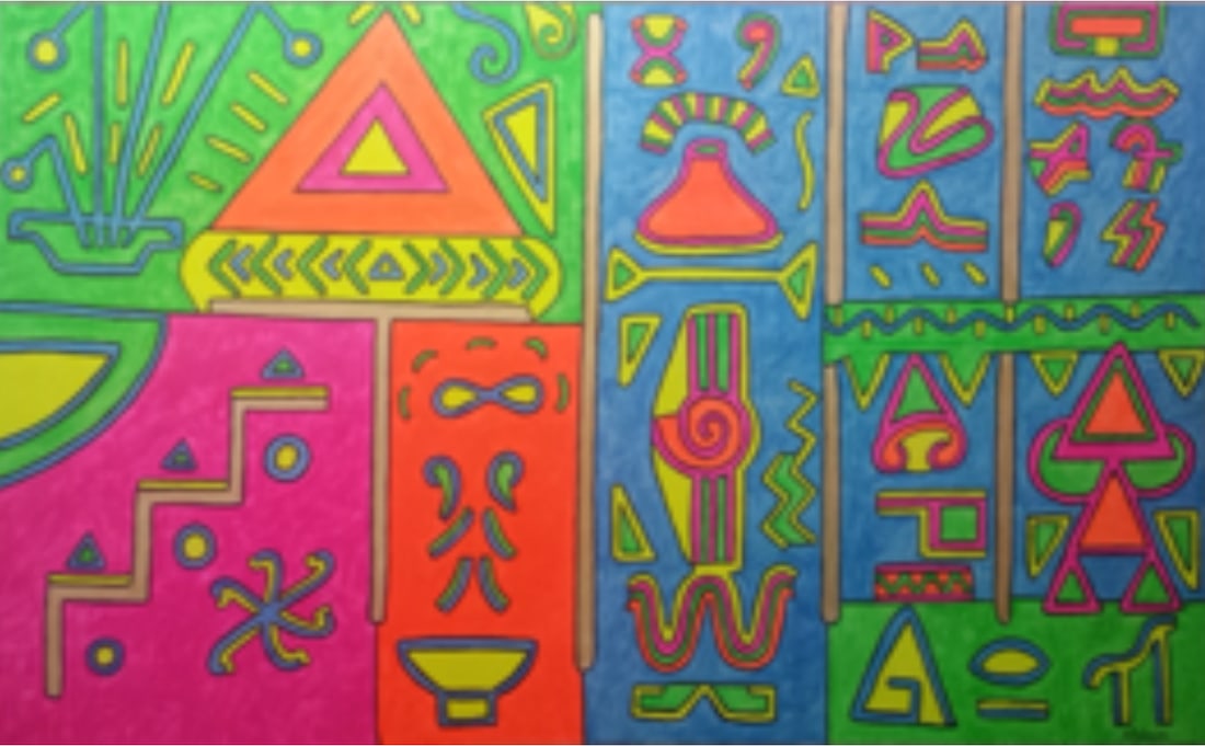 Marcia Gomes, b. Brazil, "Untitled 4", 2015: Fluorescent painting on canvas, 40 x 60 in. stretched. Brazilian artist Marcia Barreto Gomes is known for her contemporary collages and mixed-media installations that combine handmade papers with orga