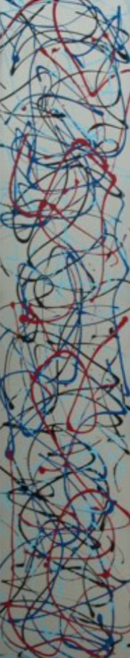 Erick Valencia, b. Colombia, "Energia Liberada" 2013: Mixed media on canvas, 59 x 12 in. stretched. Erick Valencia, also known as Eko, is a Colombian visual artist, art historian, and business administrator whose work is characterized by a multi-style