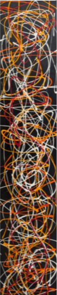 Erick Valencia, b. Colombia, "Energia Liberada" 2013: Mixed media on canvas, 59 x 12 in. Erick Valencia, also known as Eko, is a Colombian visual artist, art historian, and business administrator whose work is characterized by a multi-style approach
