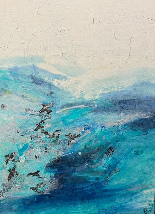Hong Liu-Setti, b. China-Finland, "Transformation II", 2013: Rice paper & acrylic on linen, 28 x 20 in. stretched. Born in China and based in Finland, Hong Liu-Setti's work explores the relationship between humanity and nature while drawing inspiration from
