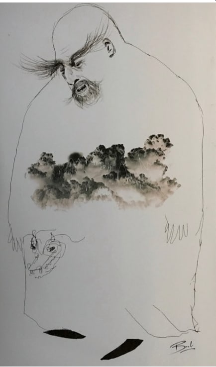 Paul Barbin, b. France "Untitled 2", 2015: Mixed media on canvas, 32 x 40 in., stretched. Paul Barbin is a French-born contemporary artist and illustrator based in Montreal, Canada. Trained in visual arts and illustration, his practice