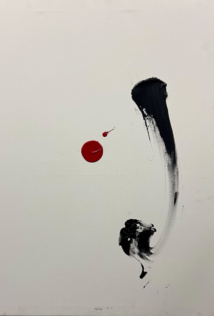 Shingo Oe, b. Japan "The Wind" 2014: Acrylic on canvas, 32 x 40 in. stretched. Japanese-born artist Shingo Oe (b. 1978) is a painter, installation artist, and performance artist who lives and works in Spain. His practice combines Japanes