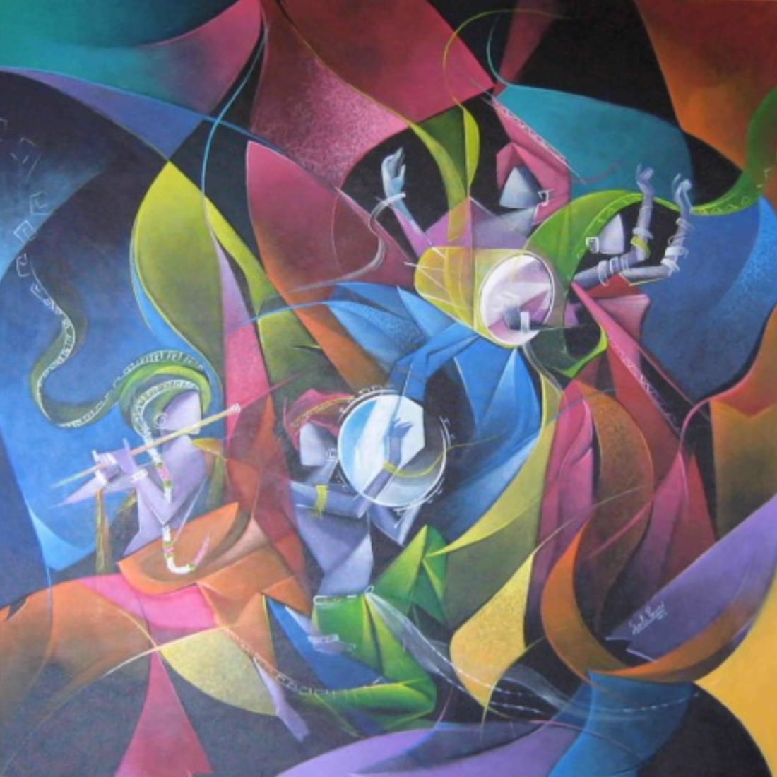 Swati Pasari, b. India, "Entanglement" 2012: Acrylic on canvas, 40 x 40 in. stretched. Swati Pasari is a talented artist who has a distinct style of painting. Her works speak mainly about immortality, timelessness, inner stillness, peace and