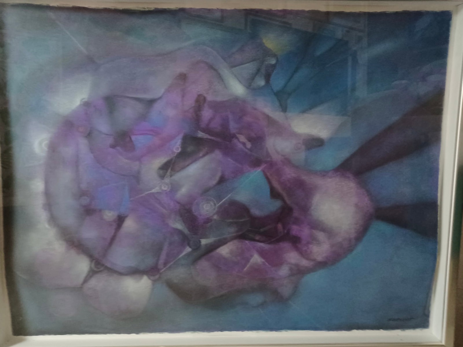 Rafael Soriano, b. Cuba, "Untitled", 1990: This pastel on paper work by Cuban artist Rafael Soriano (b. 1920, d. 2015), framed, measuring 22" x 30", is truly one of a kind. This work is from a private collection. A certificate of authenticity