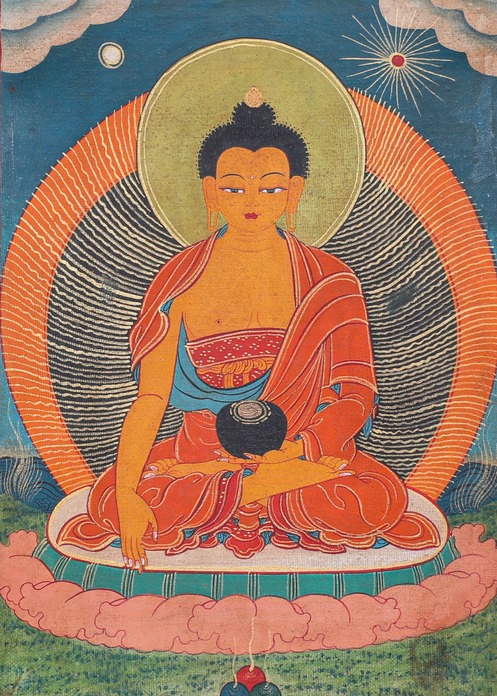 Hand-painted Thangka: H:18cm, W:12.8cm