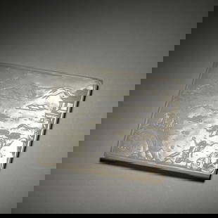Hetian jade plate with landscape and figure patterns: L:10cm W:8cm WT:198g