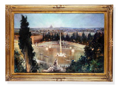 Italian Academic School Oil painting on canvas – View of Piazza del Popolo and the Vatican from: 150X100cm