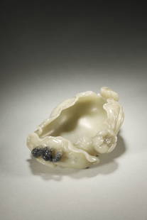 A lotus leaf shaped jade brush washer: L15cm W11cm H6cm Weight488g