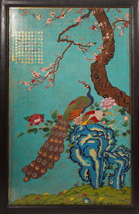 Qing Dynasty Cloisonné wall hanging: H:89cm W:58cm
