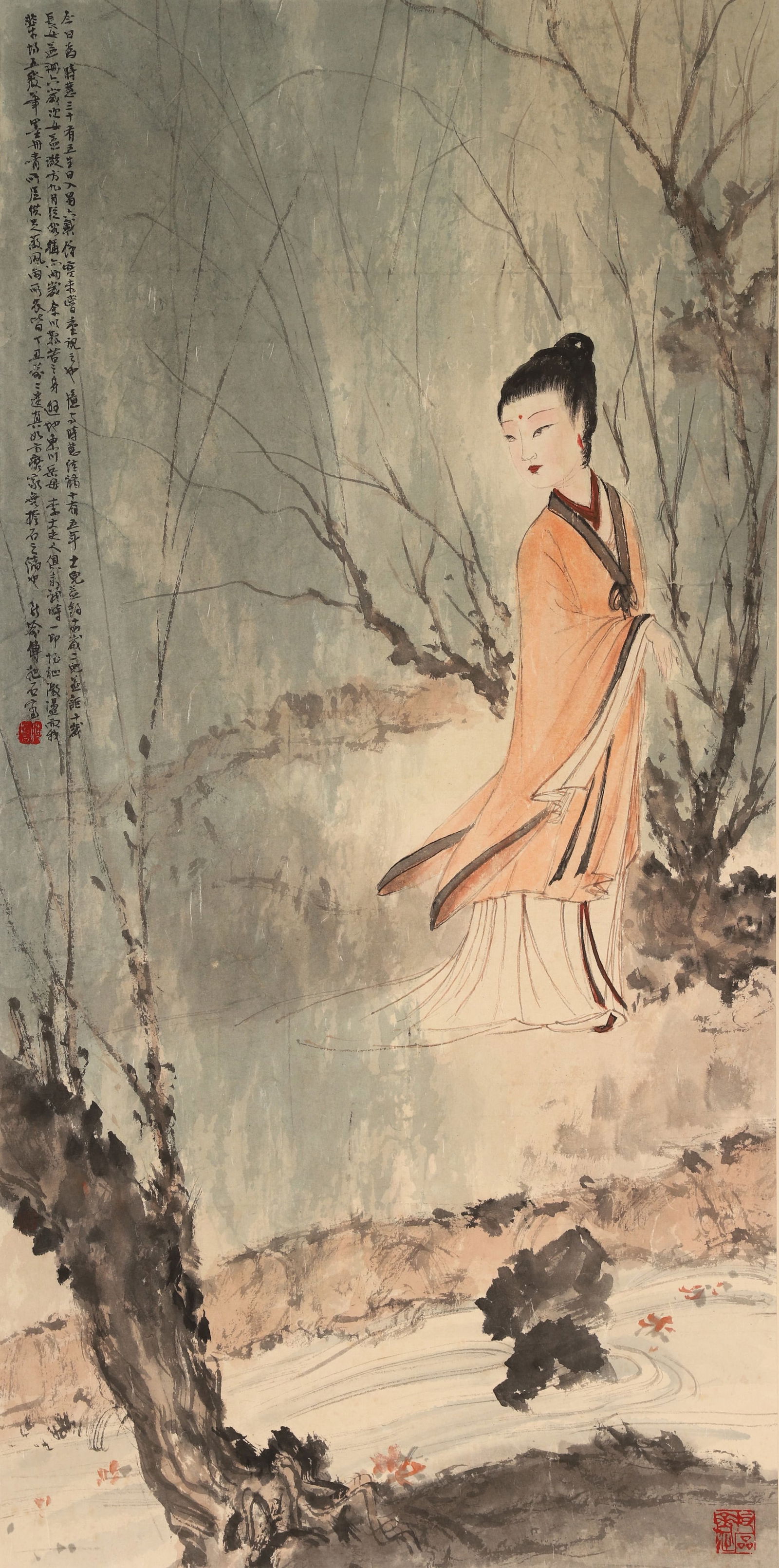 A painting of figure, Fu Baoshi mark: Painting Core:85x42cm,Material:Paper scroll