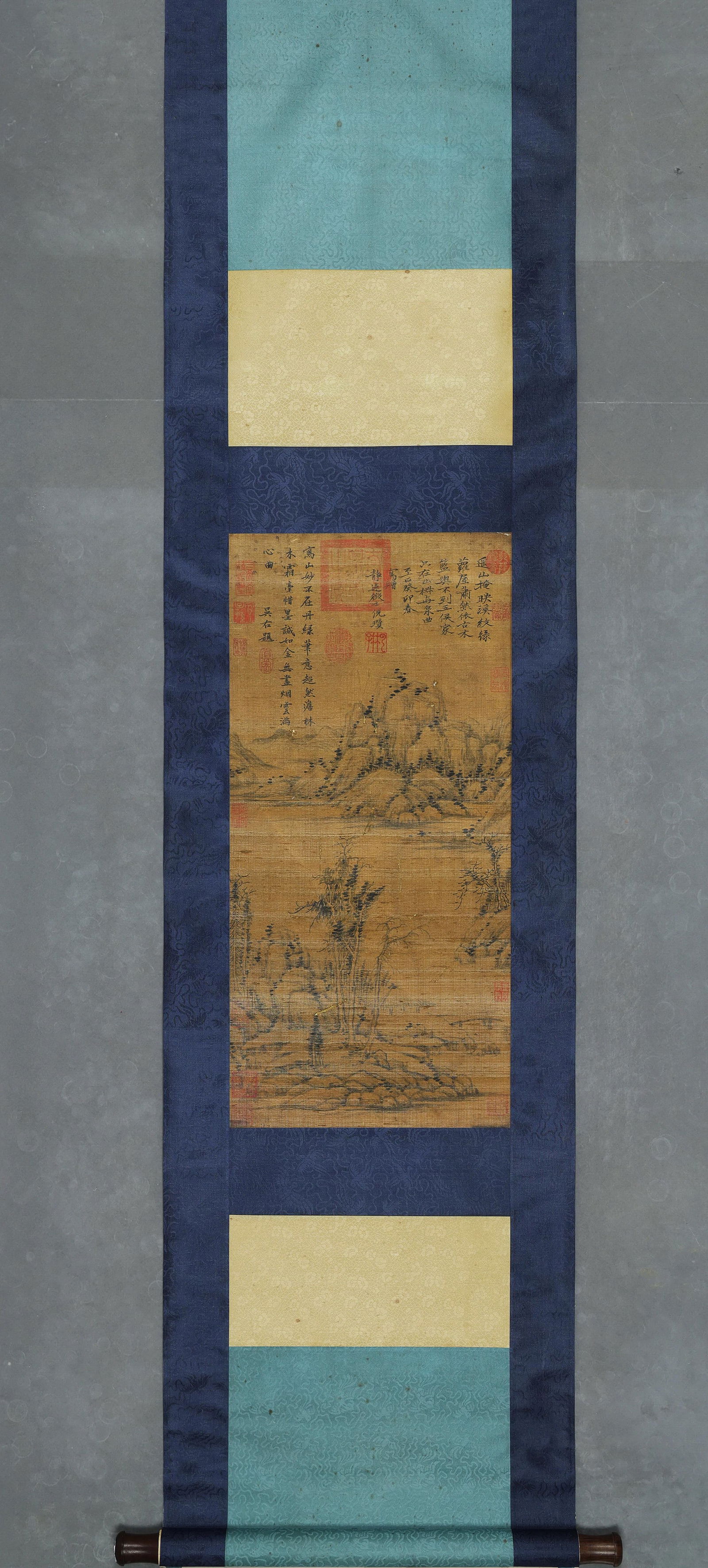 Yuan Dynasty, Ni Zan, Silk Scroll: Distant Mountains Shrouded in Mist (Hanging Scroll) (1 of 7)