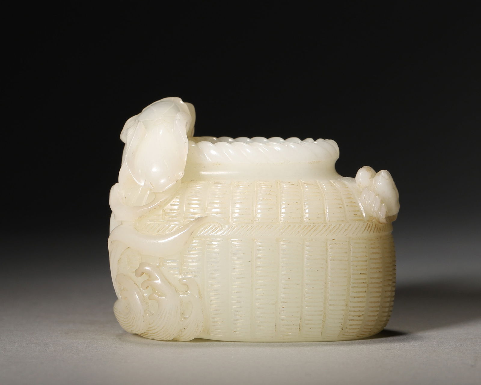 Qing Dynasty, Hetian White Jade, Lotus and Crab Pattern (symbolizes "continuous harmony"), Water Pot (1 of 7)