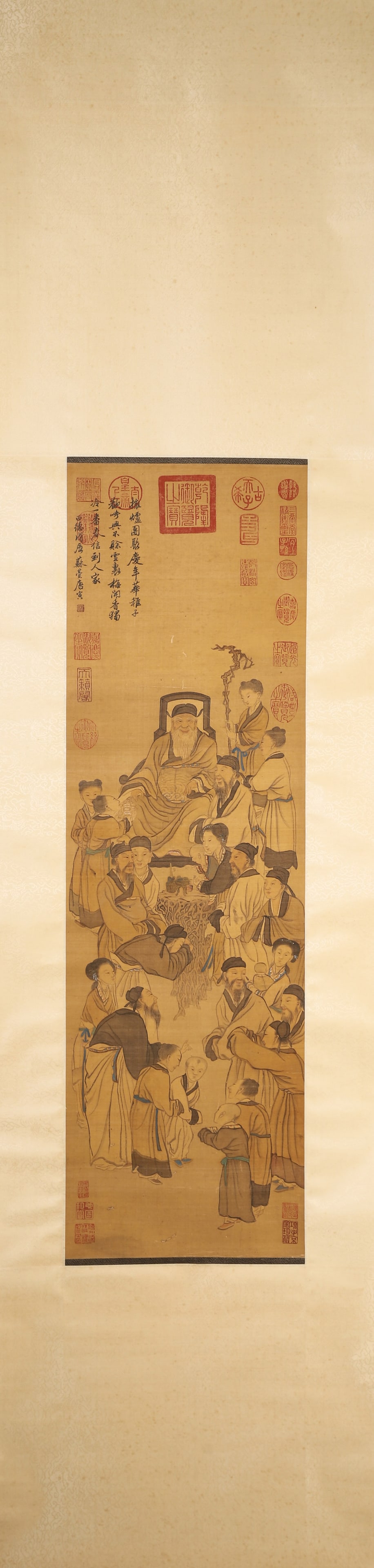 Ming Dynasty: Tang Yin, Color-on-Silk Hanging Scroll: Immortals Celebrating Longevity (1 of 9)