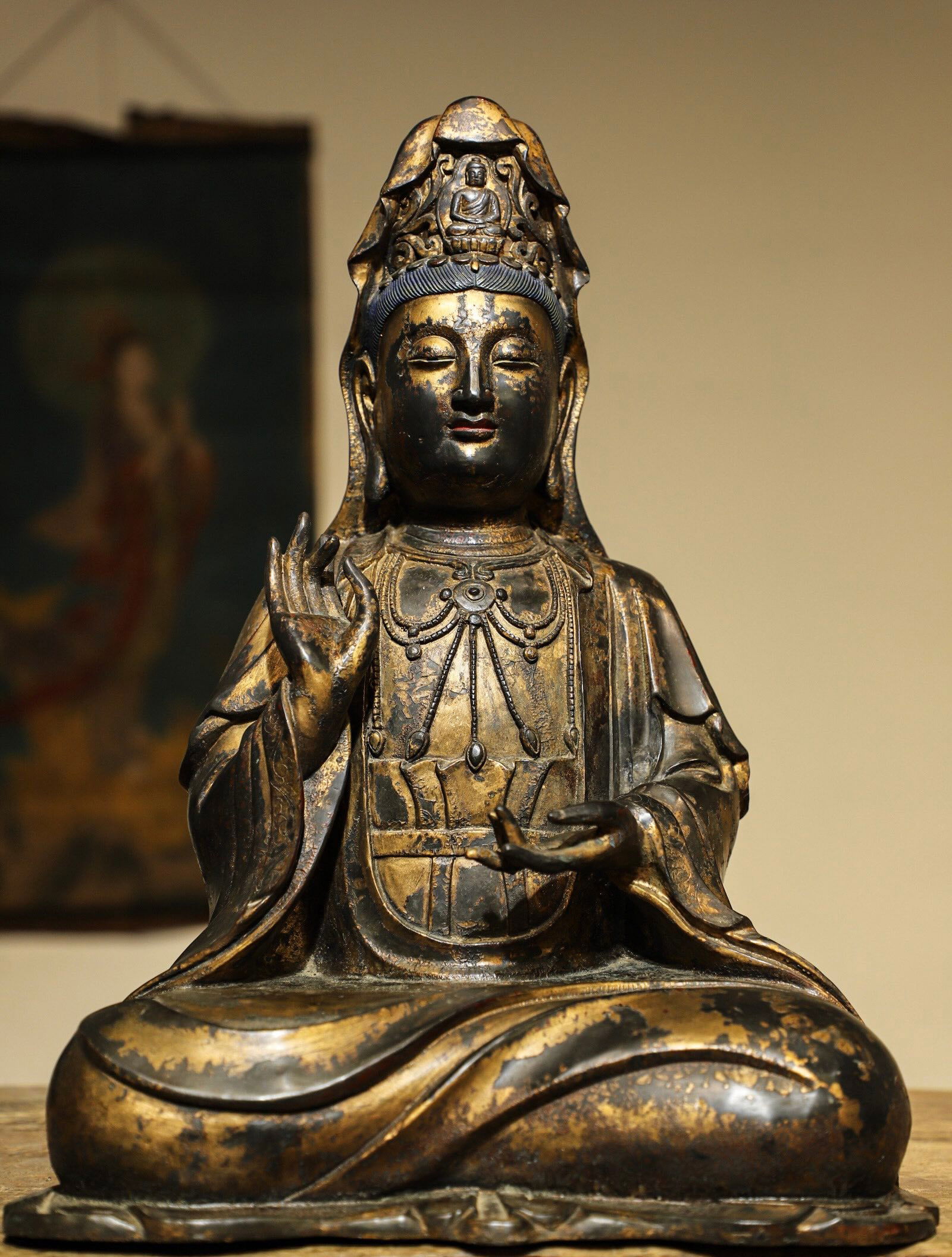 17th-Century Gilt-Bronze Guanyin Bodhisattva Statue (1 of 9)