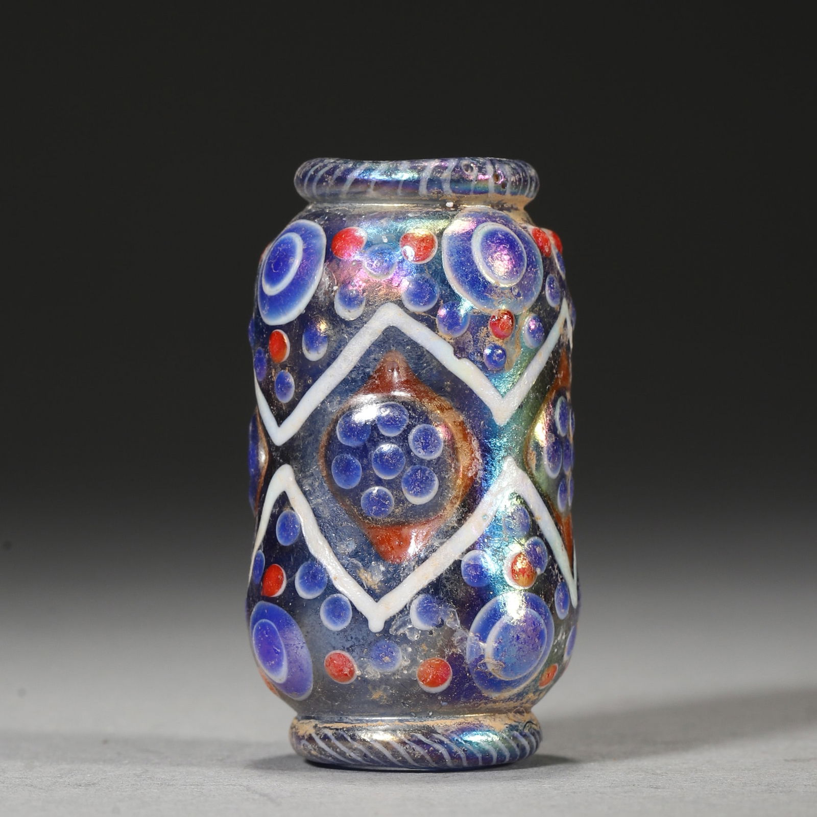 Late Warring States Period Barrel-shaped Dragonfly Eye Glass Bead (1 of 6)