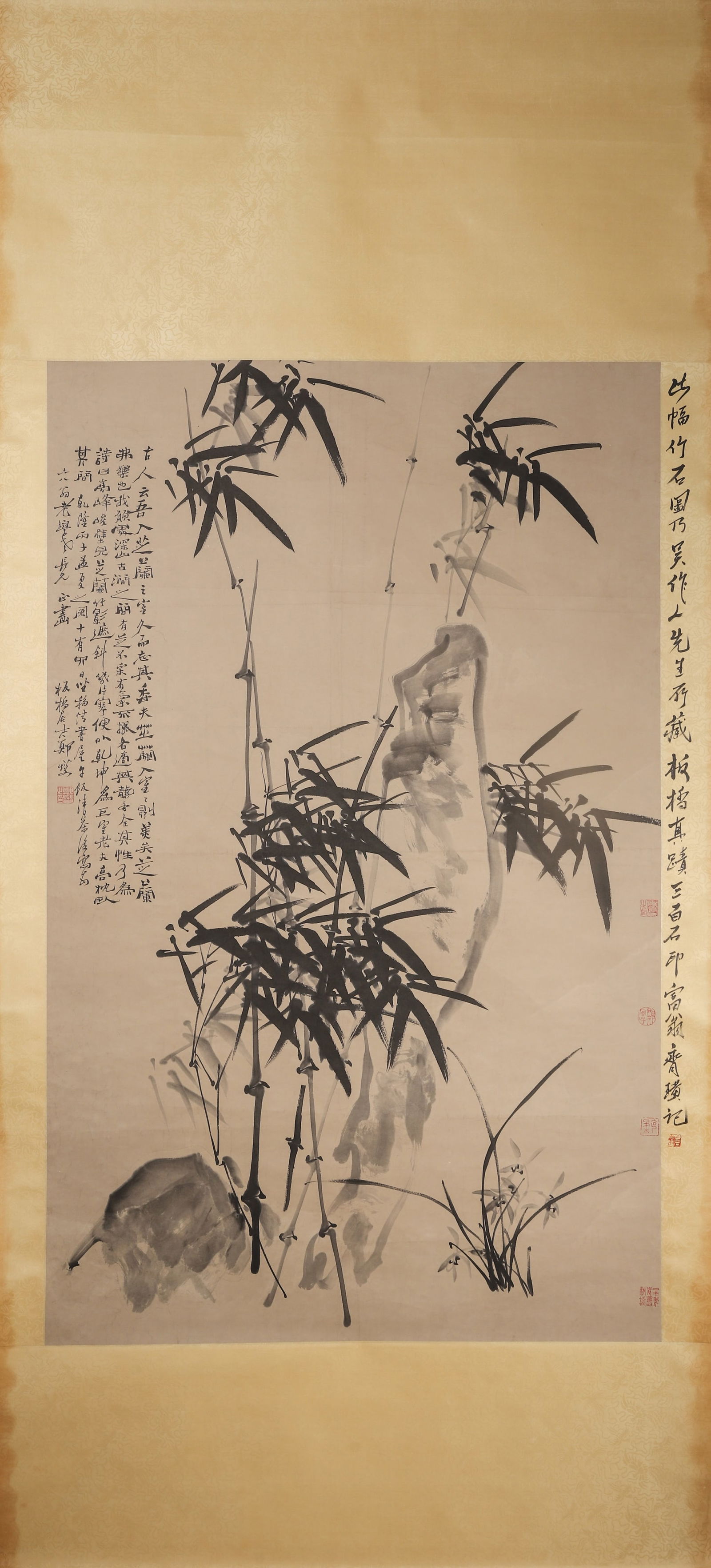 Qing Dynasty: Zheng Banqiao, Ink-on-Paper Hanging Scroll: Bamboo, Rock & Orchid (1 of 10)