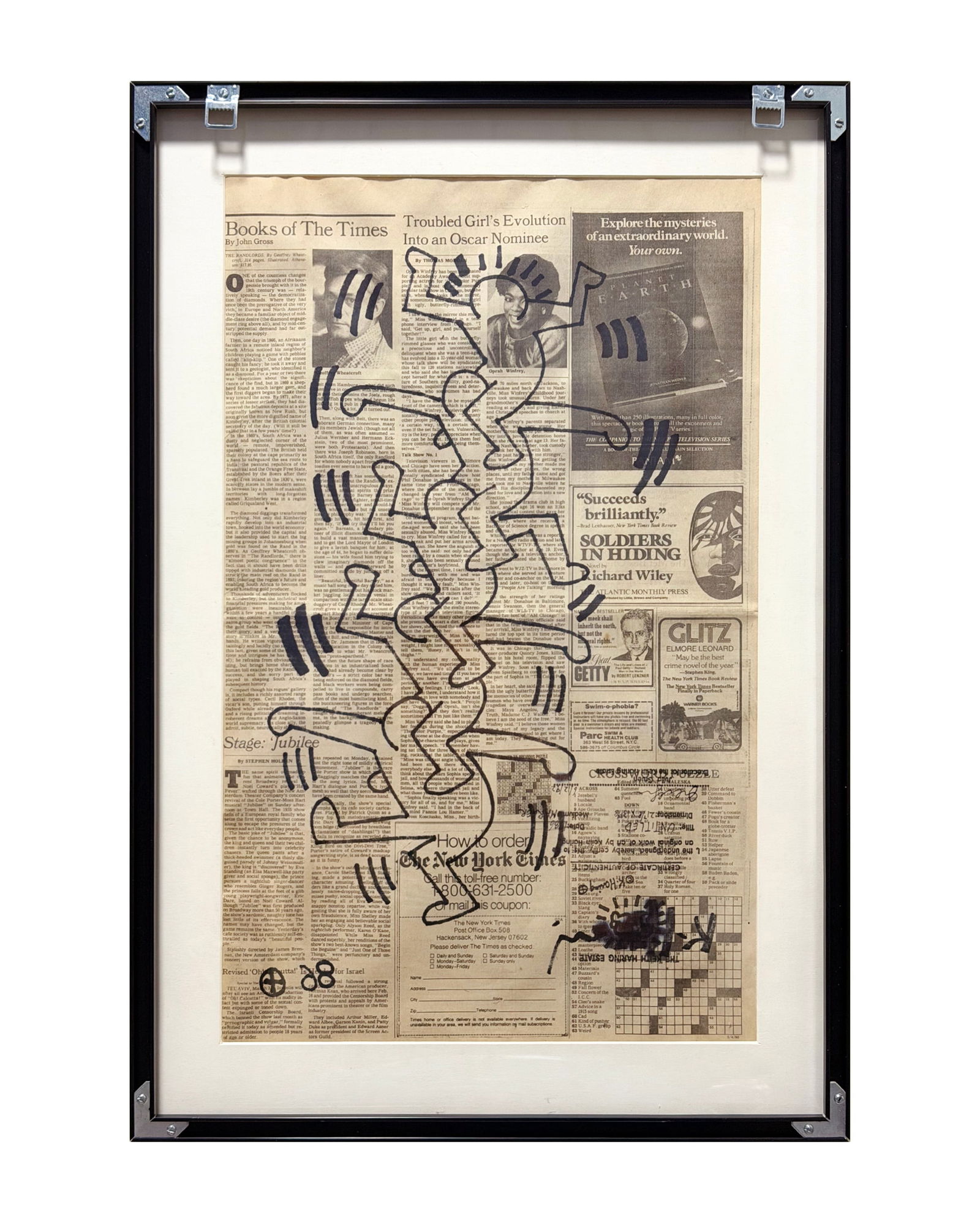 KEITH HARING (1958-1990), ATTRIBUTED TO, MARKER ON NEWSPAPER (1 of 6)