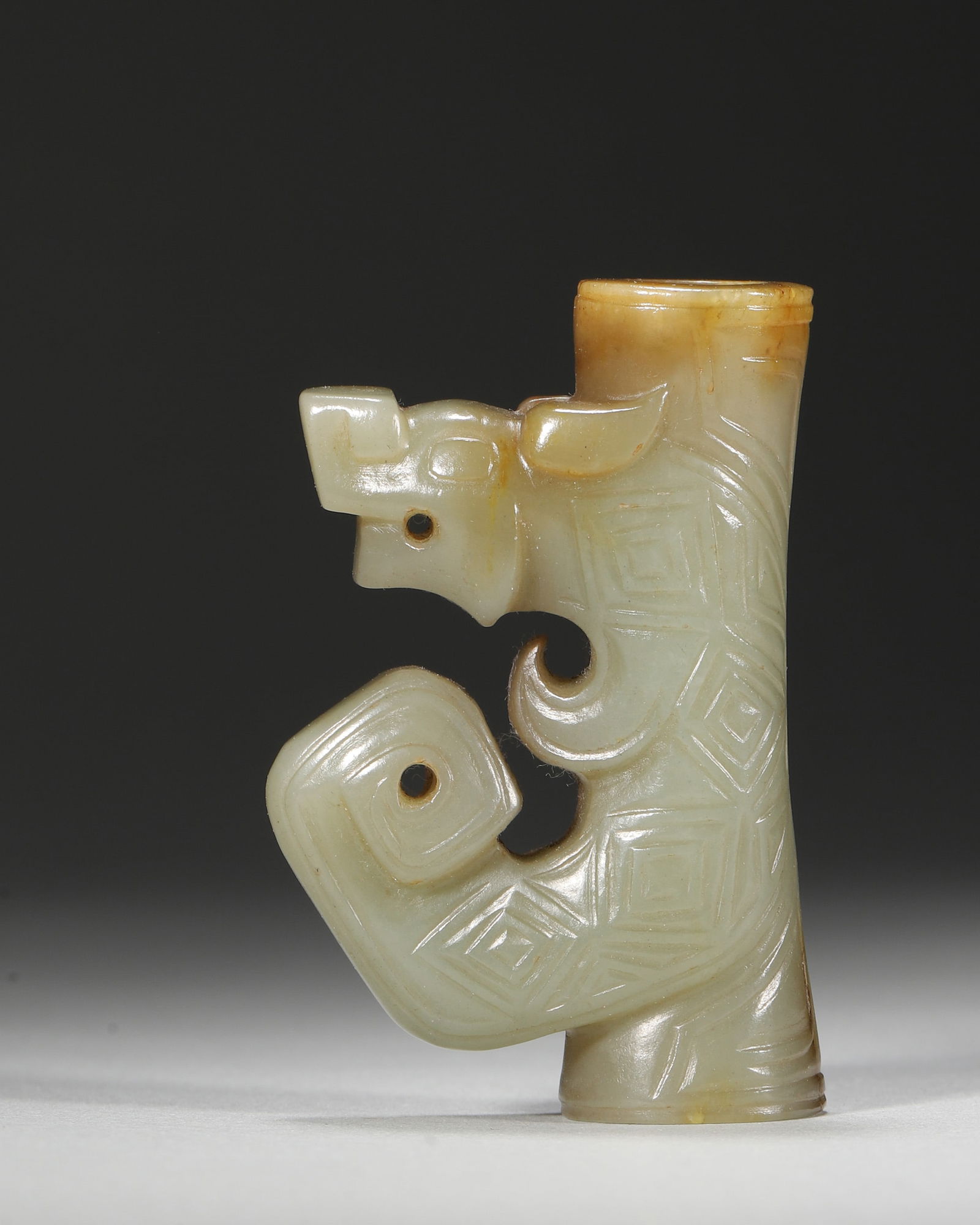 Han Dynasty Hetian Green Jade Dragon-Shaped Tube Ornament (1 of 7)
