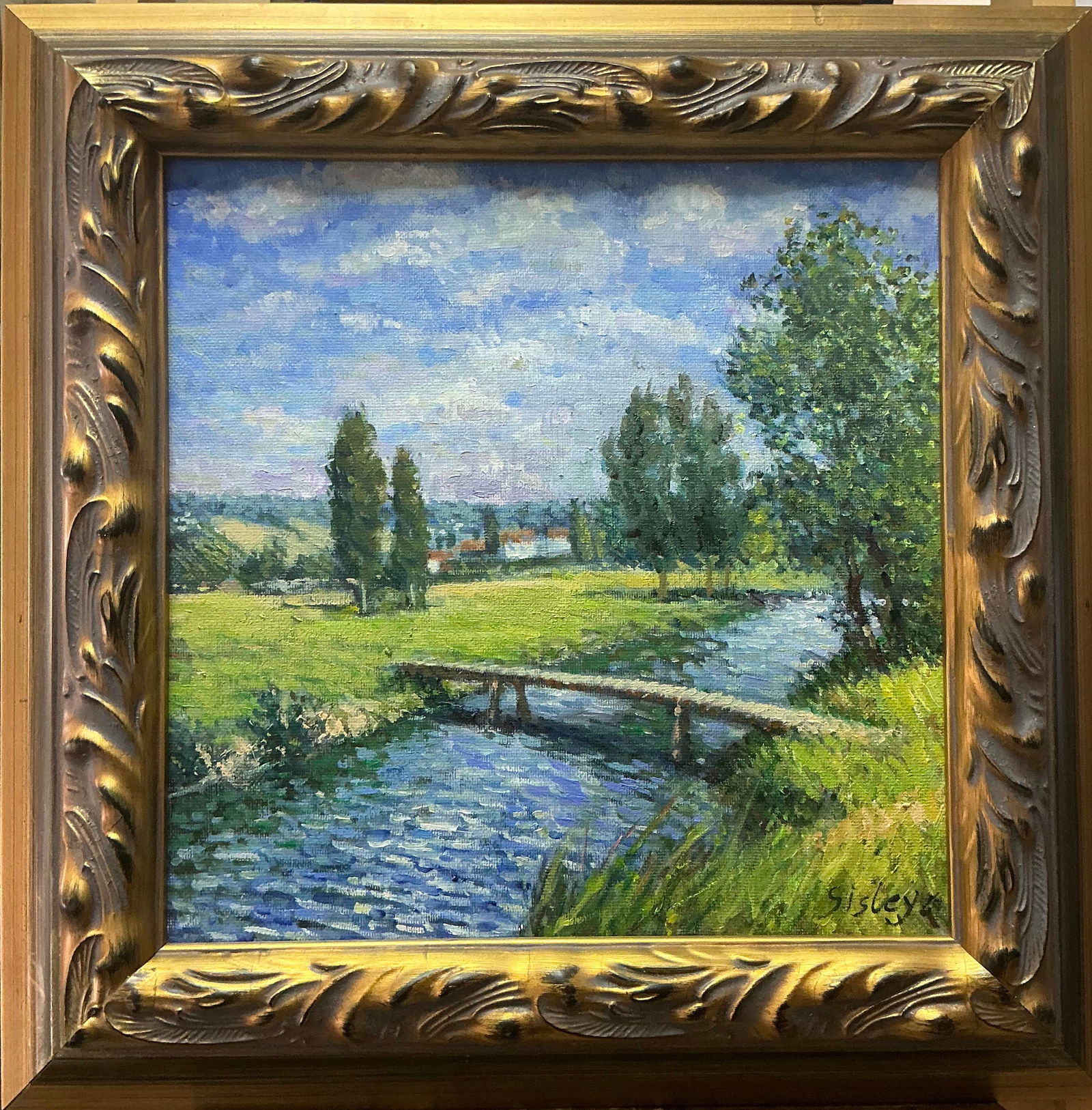 AlfredSisley,1839-1899 ATTRIBUTED TO, OIL ON CANVAS: Painting Core: 30x30cm (11.81x11.81in) Outer Frame: 44x44cm (17.32x17.32in)