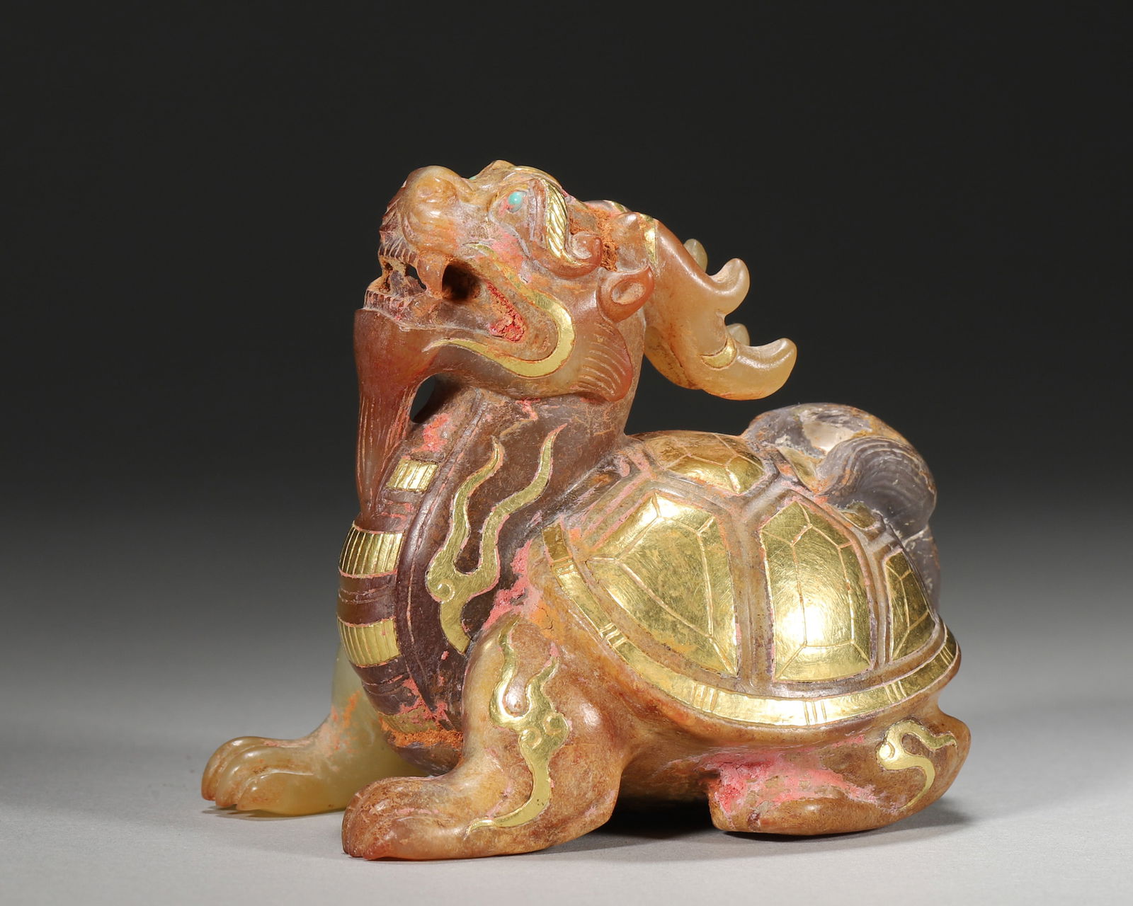Han Dynasty Hetian Jade Gold-Inlaid Black Tortoise (Xuanwu) Ornament (1 of 7)