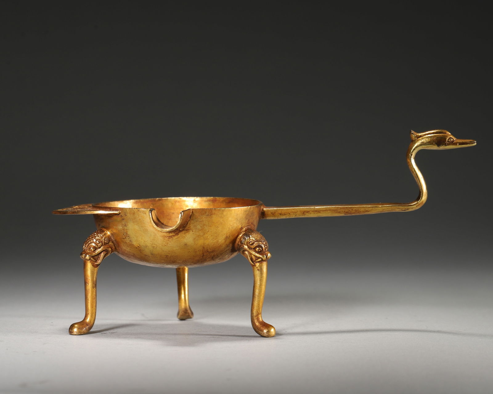 Tang Dynasty, Gilt-Bronze Three-Legged Yi Ewer with Crane Handle (1 of 7)