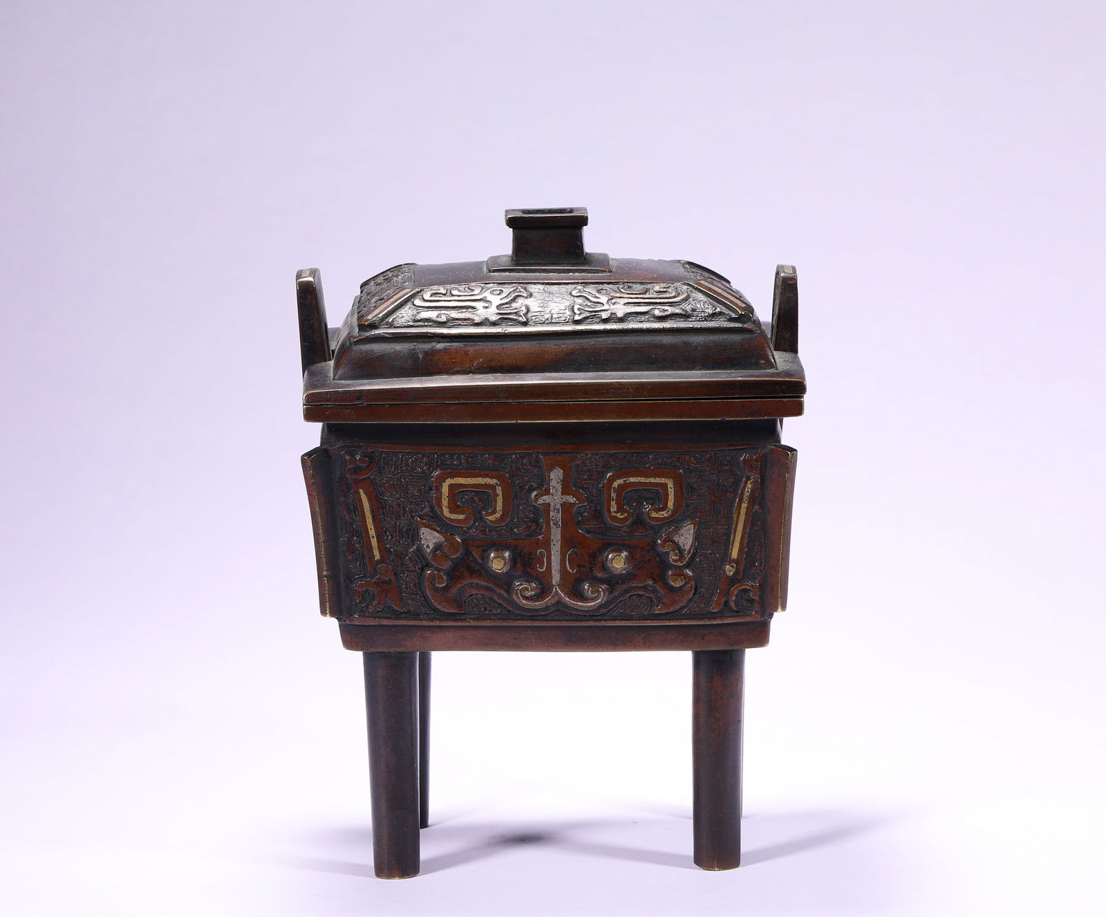 Gold and Silver Inlaid Ding-Style Censer, Qianlong Period, Qing Dynasty: H:15cmW:12.8cmWeight:1600g